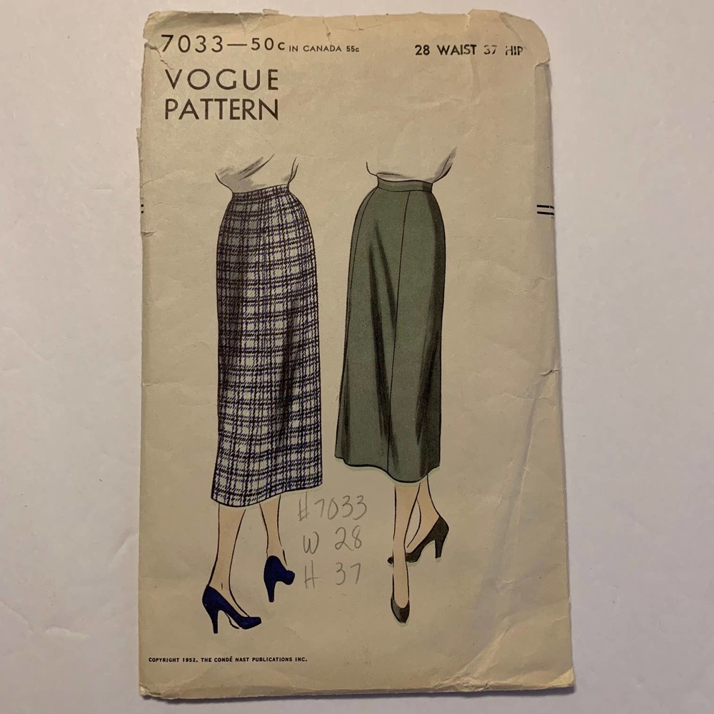 Vogue #7033 Vintage 1950's Skirt Pattern